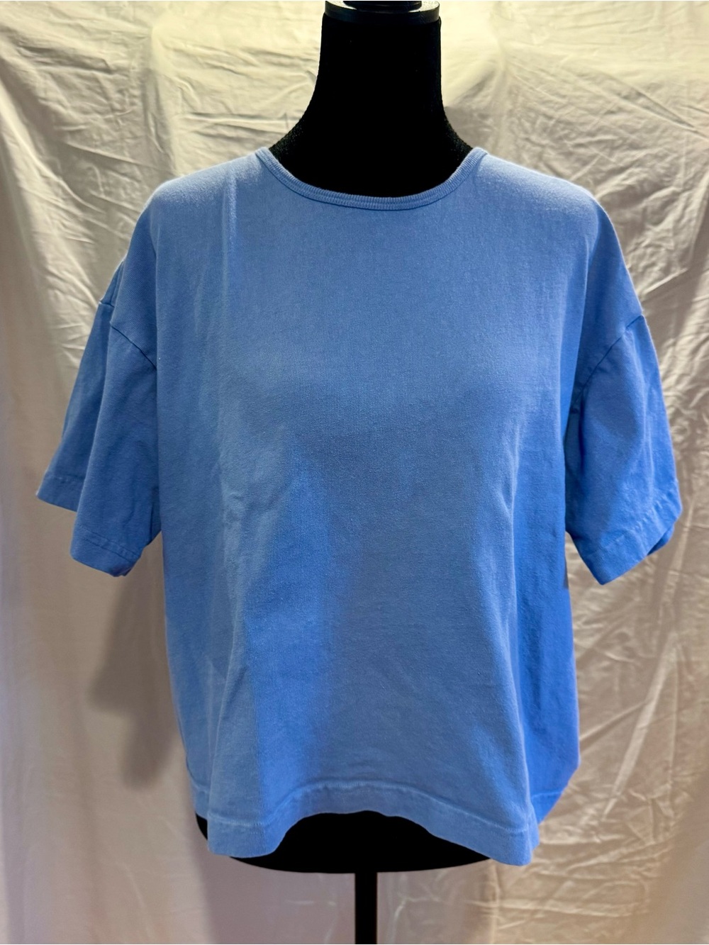 PacifiCotton Light Blue Boxy Crewneck 3/4 Sleeve Tee